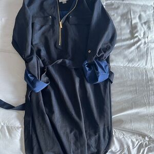 Calvin Klein Blue Sheath Dress with Cuffed Long Sleeves